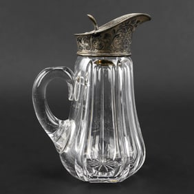 Sterling-Lidded Panel Cut Glass Syrup Pitcher