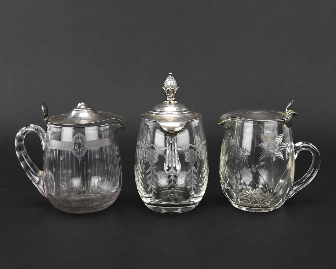 3 Sterling Silver & Cut Glass Syrup Pitchers (1 of 9)