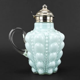 Consolidated Glass Guttate Pattern Light Blue Cased Syrup Pitcher