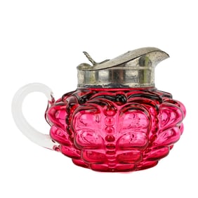 Cranberry Glass Syrup Pitcher with Guttate Pattern