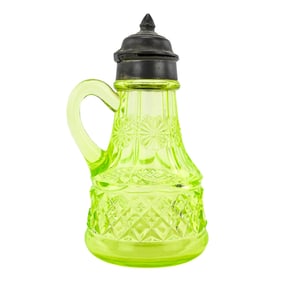 Uranium Glass Syrup Pitcher with Pewter Lid