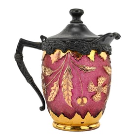 Art Nouveau Cranberry Glass Vase with Gilt Accents