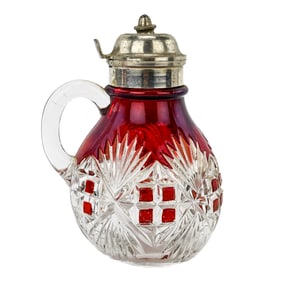 Ruby Pressed Glass Syrup Pitcher