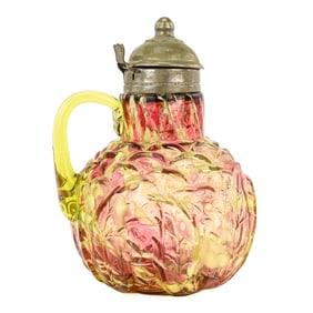 Northwood Cranberry & Vaseline Glass Syrup Pitcher
