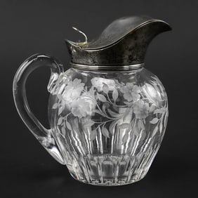Sterling & Etched Glass Syrup Pitcher