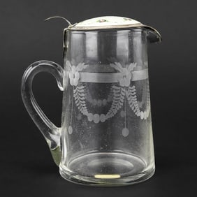 Hawkes Sterling & Etched Glass Syrup Pitcher