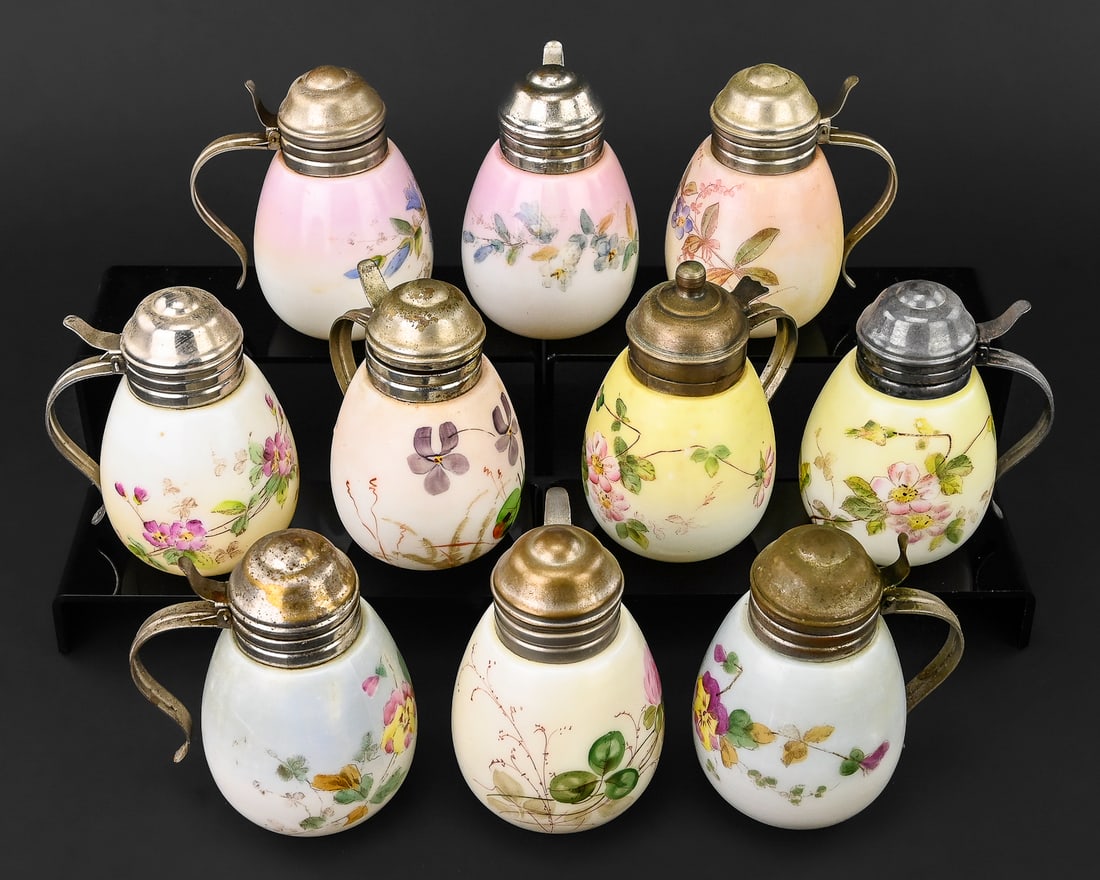 10 Mt. Washington Egg-Based Milk Glass Syrup Pitchers (1 of 10)