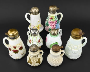 Eight Pieces of Hand-Decorated EAPG Milk Glass