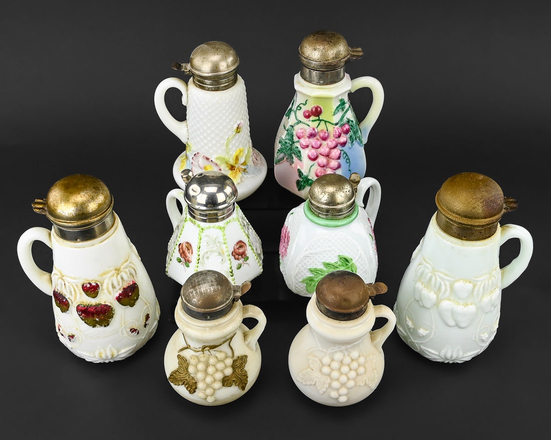 Eight Pieces of Hand-Decorated EAPG Milk Glass (1 of 10)