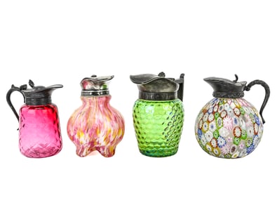 Four Art Glass Syrup Pitchers