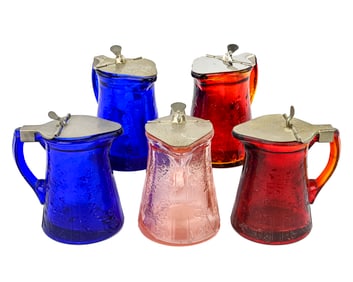 5 Duncan & Miller Floral Decorated Glass Pitchers