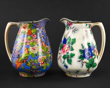 2 Crown Ducal Floral & Bird Syrup Pitchers
