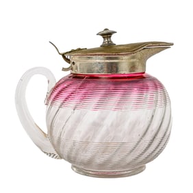 Cranberry to Clear Ribbed Swirl Syrup Pitcher