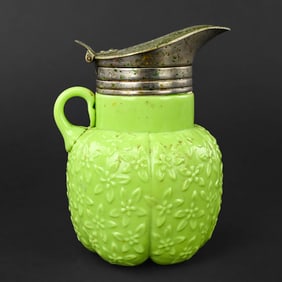 Green Lobed Glass Syrup Pitcher