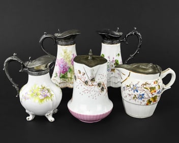 5 Bavarian & KFM Porcelain Syrup Pitchers