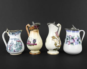4 Decorated Porcelain Syrup Pitchers