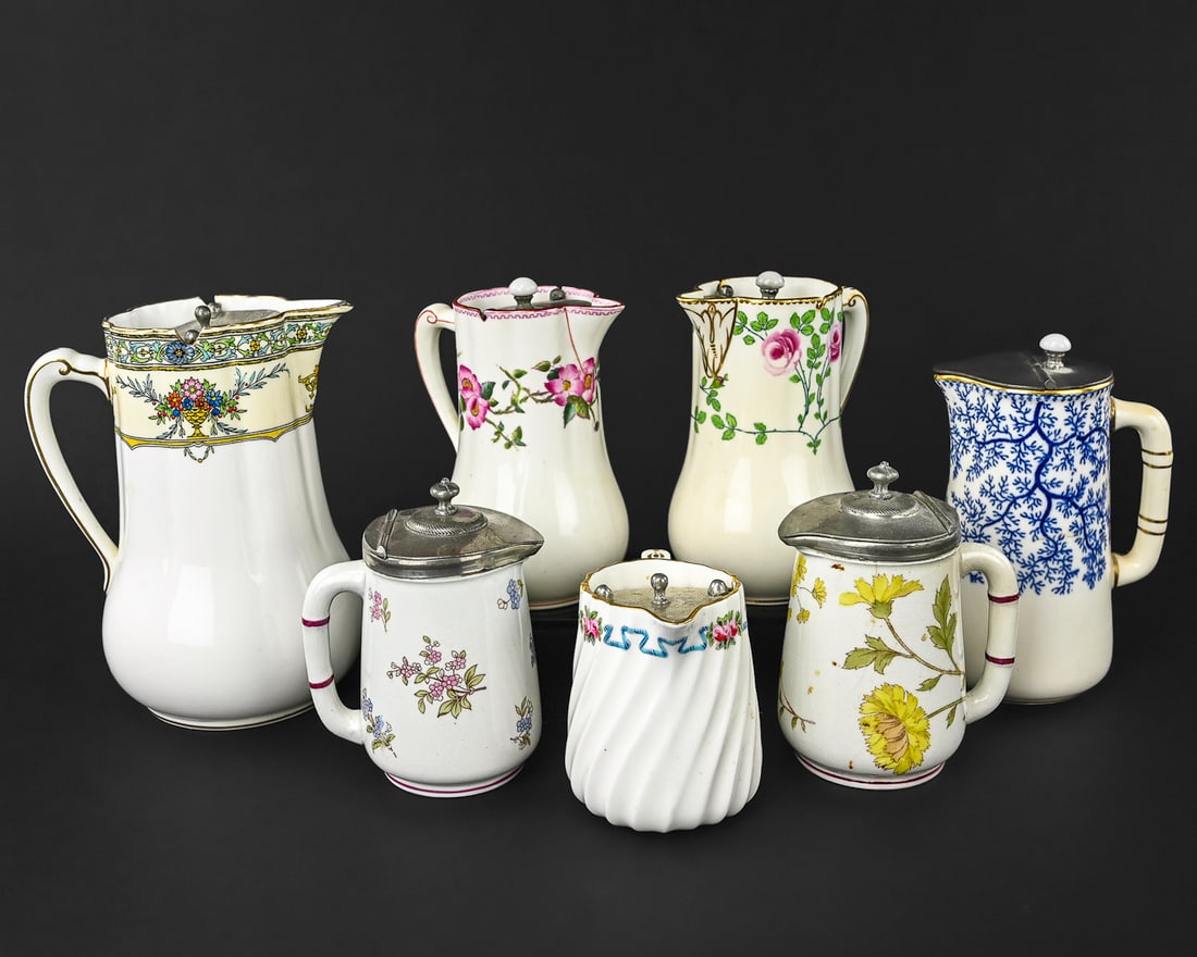 Minton Floral Porcelain, 7 Pieces: Seven pieces of floral-decorated porcelain, all marked Minton on the base. The group includes various forms, with the largest measuring approximately 6" tall x 4" wide. Minton was an influential Engli