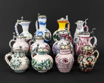 Twelve German Ceramic Syrups