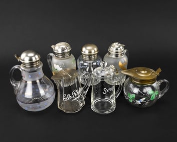 Assorted Clear Glass Syrup Pitchers, Seven Pieces