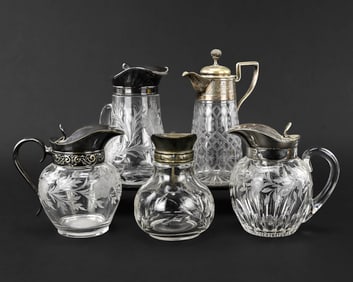 Group of Silver-Plate and Pewter Cut Glass Syrups