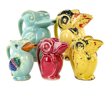 5 Art Deco Japanese Bird Pitchers