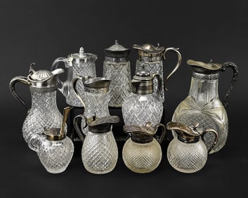 11 Diamond Cut Glass Syrup Pitchers