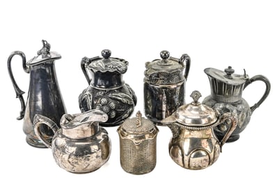 7 Silver Plate Syrup Pitchers