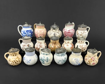 16 Small Pottery Syrup Pitchers