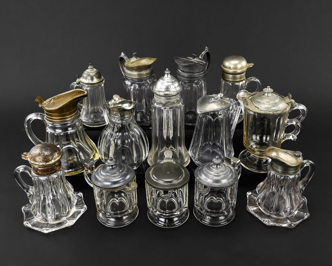 14 Pressed Glass Syrup Pitchers, 19th C. (1 of 10)