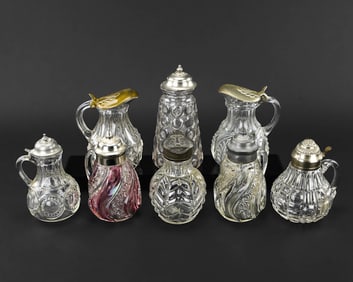 8 Pressed Glass Syrup Pitchers