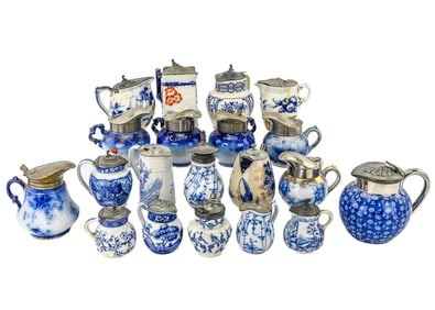 20 Blue Decorated Ironstone Syrups
