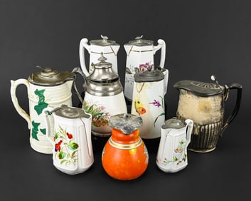 9 Decorated Ironstone & Pottery Syrups