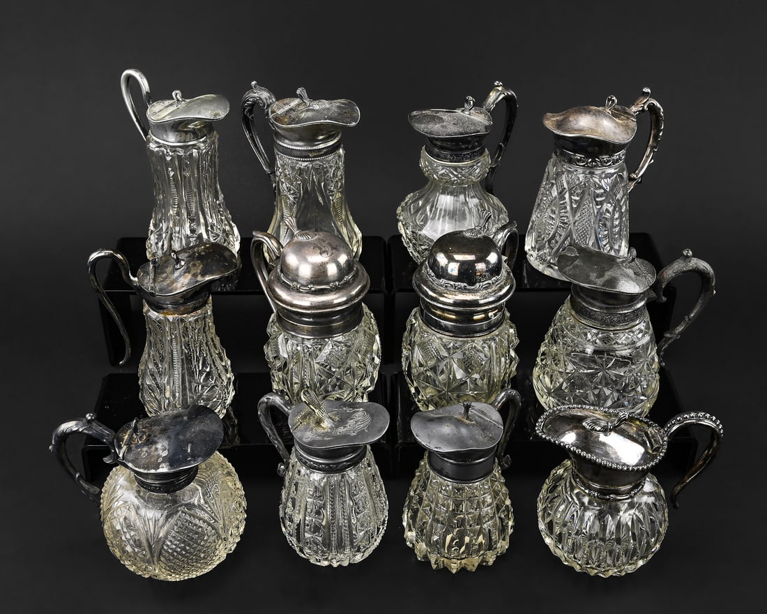 12 Silver Plate & Cut Glass Syrup Pitchers (1 of 8)