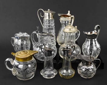 10 Acid Etched EAPG Syrup Pitchers