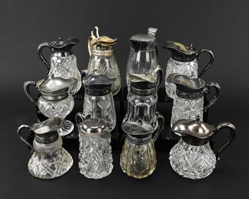 12 Silver Plate Cut Glass Syrups