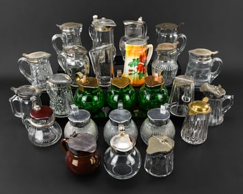 25 Pieces Early Pressed & Art Glass with English Syrup