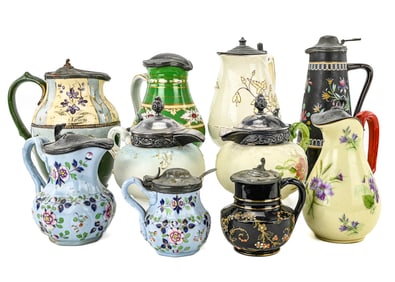10 Hand Painted Ceramic Syrup Pitchers
