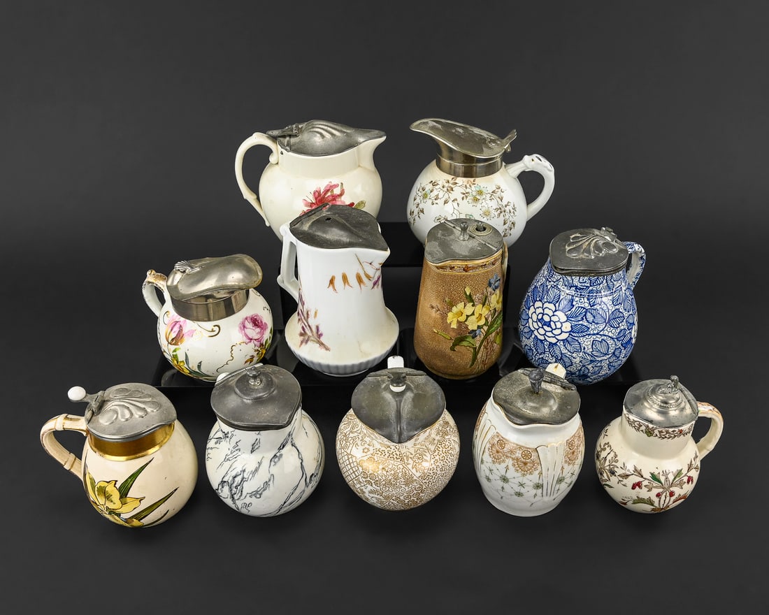 11 Decorated Stoneware Syrup Pitchers (1 of 8)