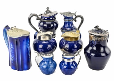 8 pieces of blue pottery largesy peice with floral decoration 6