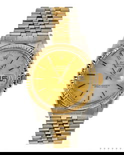 mens Rolex Oyster Perpetual Datejust Wrist Watch: mens stainless steel & 18k yellow gold Rolex Oyster Perpetual Datejust wrist watch. Gent's stainless steel and 18K yellow gold Oyster Perpetual Datejust Watch, Rolex automatic movement, case with flut