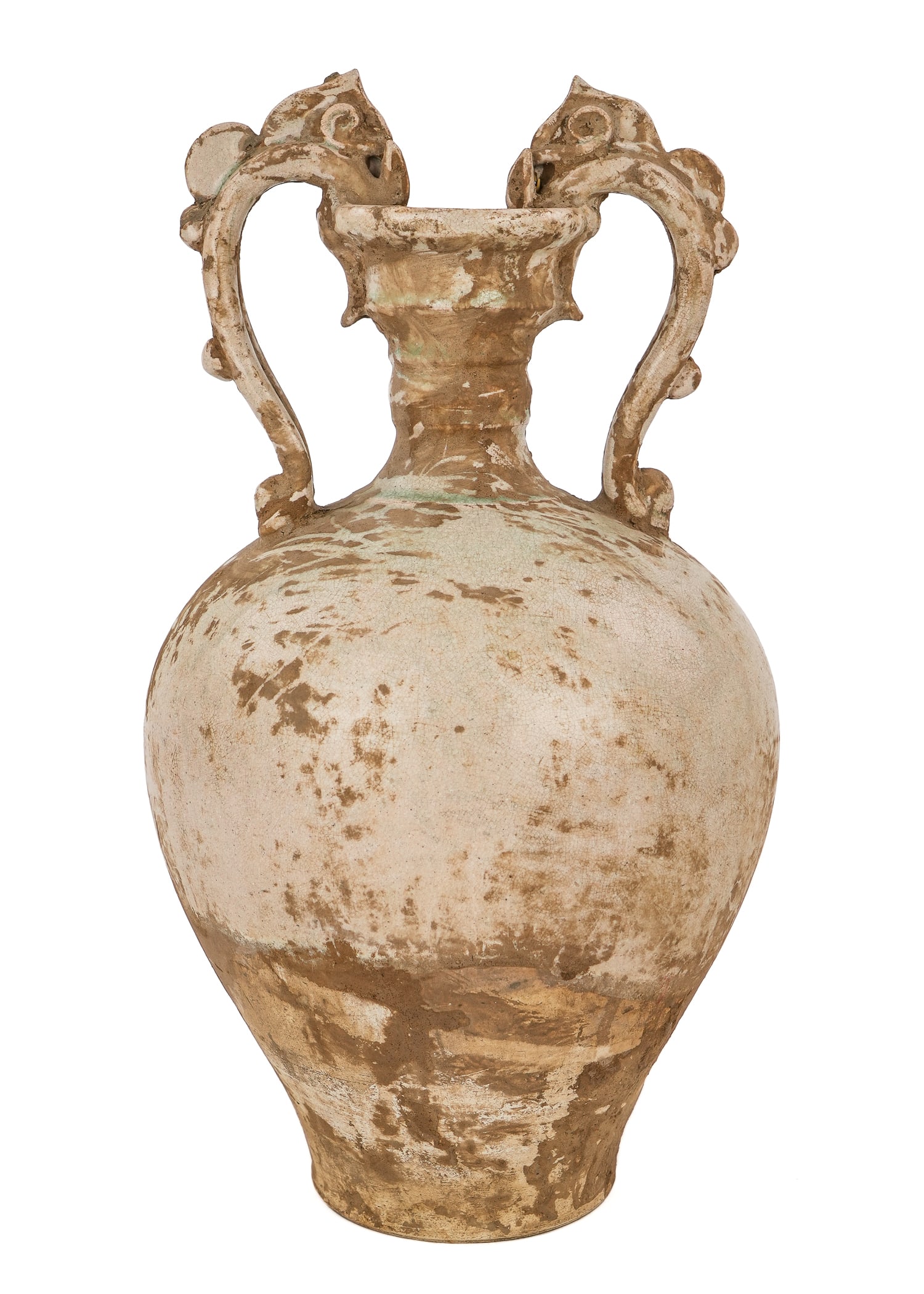 Tang Dynasty (618-906) Amphora: Tang Dynasty (618-906) wine amphora, excavated and cleared for export by Chinese authorities because of it's relatively small size (the red seal), ht 12 3/4"