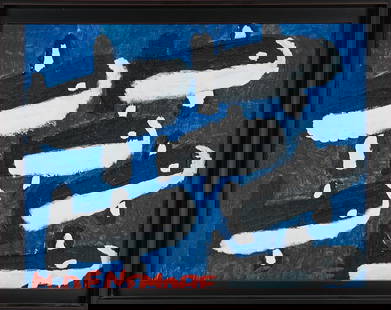 Merrill Densmore (VT 20thc) Orcas: Merrill Densmore (Vermont 20th c ) Orcas oil on board 14 x 18" 15.5 x 19.5" as framed. Densmore's paintings are done in acrylic on masonite board. He most often fills his paintings with bold colors an