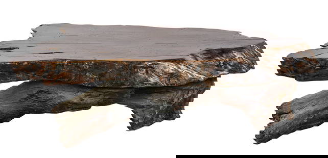 Large Oak Free-edge Coffee table: Large free-edge oak coffee table with natural base. (please note size and weight concerns when shipping.) approx 15 x 52 x 33"
