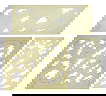 3 attr. Steuben Frosted Art Deco Glass Panels: Group of 3 ca. 1935 attributed Steuben frosted glass Art Deco architectural lighting grille panels including gazelle, sunflower and scroll motifs. According to Steuben historian Tom Dimitroff, similar