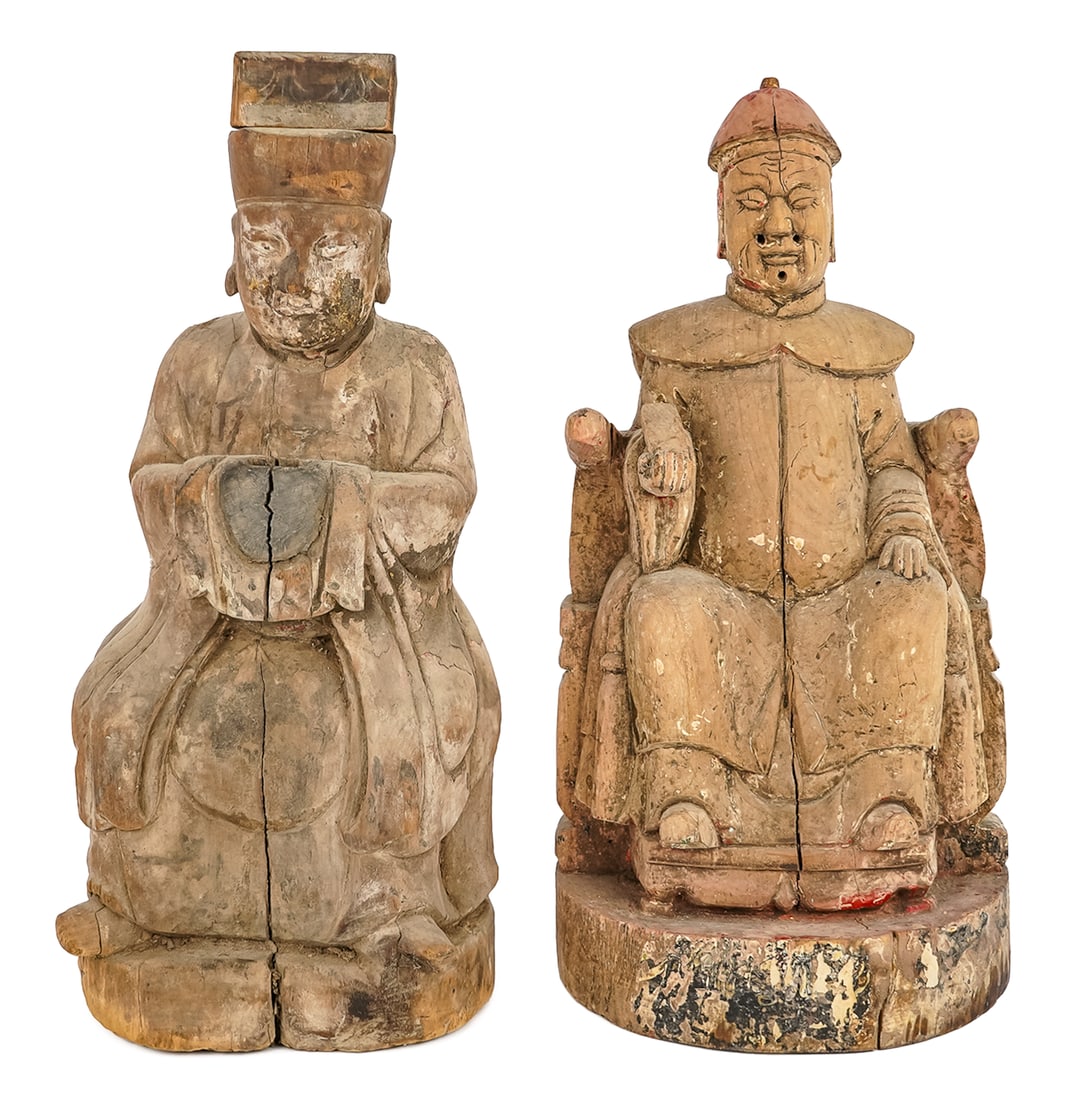 Two 19th c Chinese Carved Wooden Ancestor Figures (1 of 5)