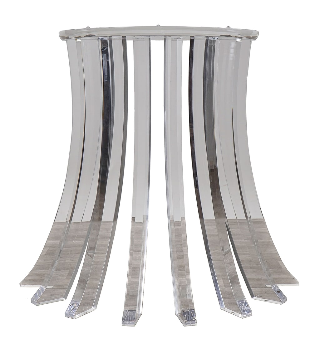 Shlomi Haziza Lucite Demilune table: Shlomi Haziza lucite demilune table, 29 x 23 x 10"