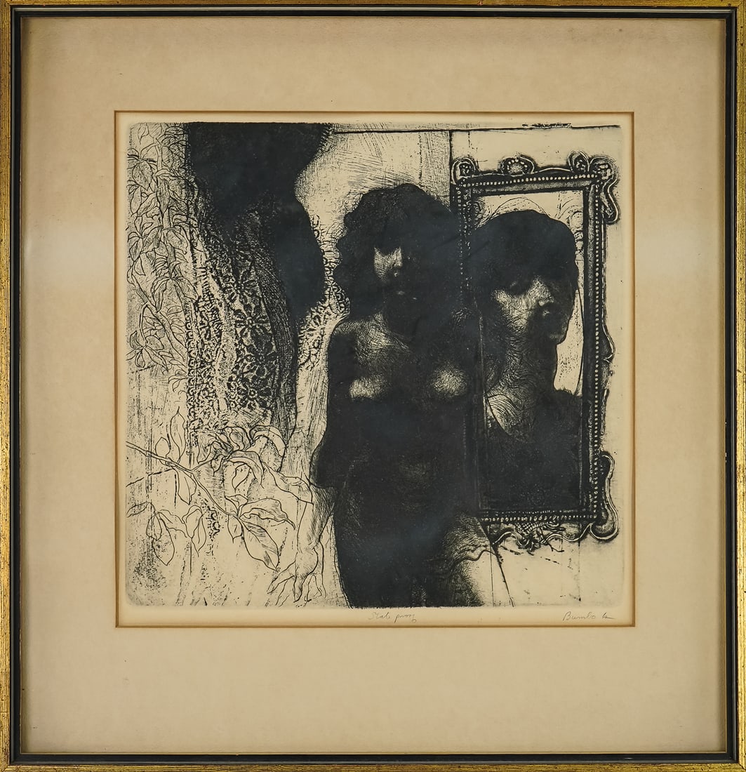 David Bumbeck (VT 1940-) Portrait of a Lady: David Bumbeck (Vermont 1940-) Portrait of a Lady aquatint and engraving on paper -plate 13.5 x 13.5" 21 x 20.5" Coming of age in the heyday of Abstract Expressionism, when improvisation and a love of