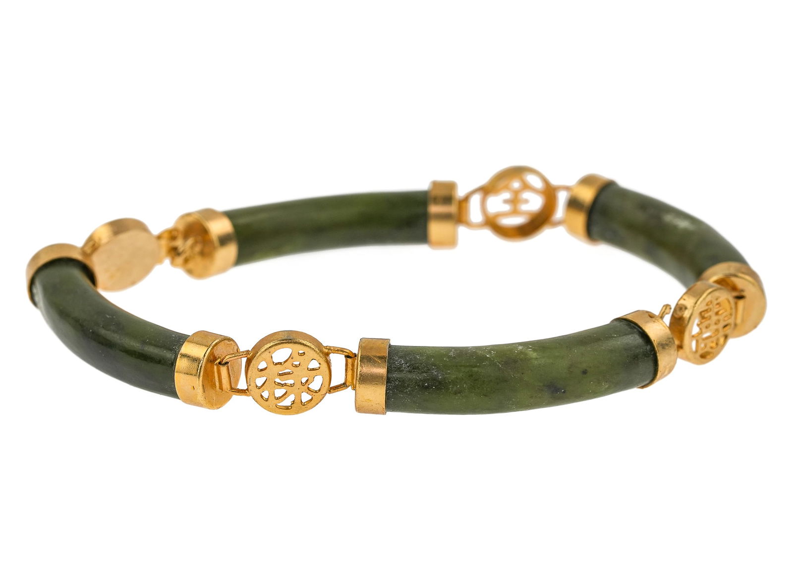 Chinese Jade & Yellow Gold Bracelet (1 of 5)