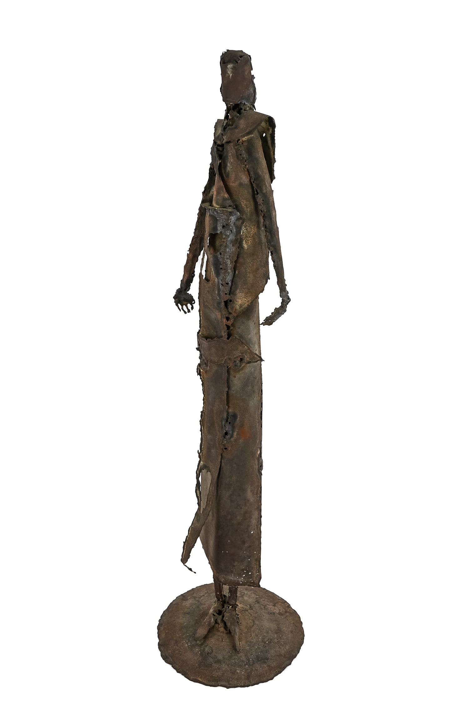 Late 20th c Brutalist Metal Sculpture: Late 20th c Brutalist metal sculpture, unsigned, ht 40"