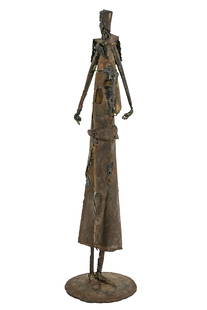 Late 20th c Brutalist Metal Sculpture: Late 20th c Brutalist metal sculpture, unsigned, ht 40"